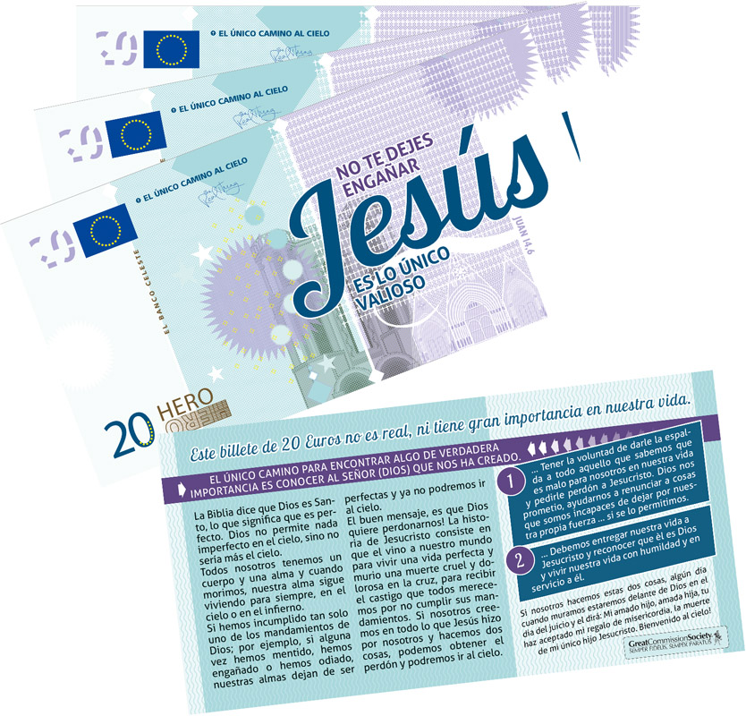 EURO Money Tract (Spanish), Missions, Great Commission Society, Donate